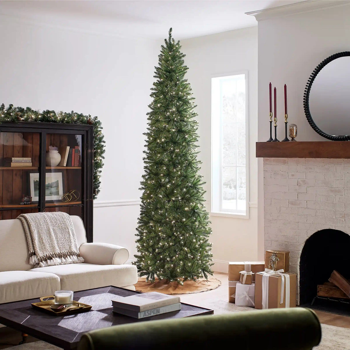 10 ft. Pre-Lit Kingswood Fir Pencil Slim Tree with Clear Lights, Plug-In