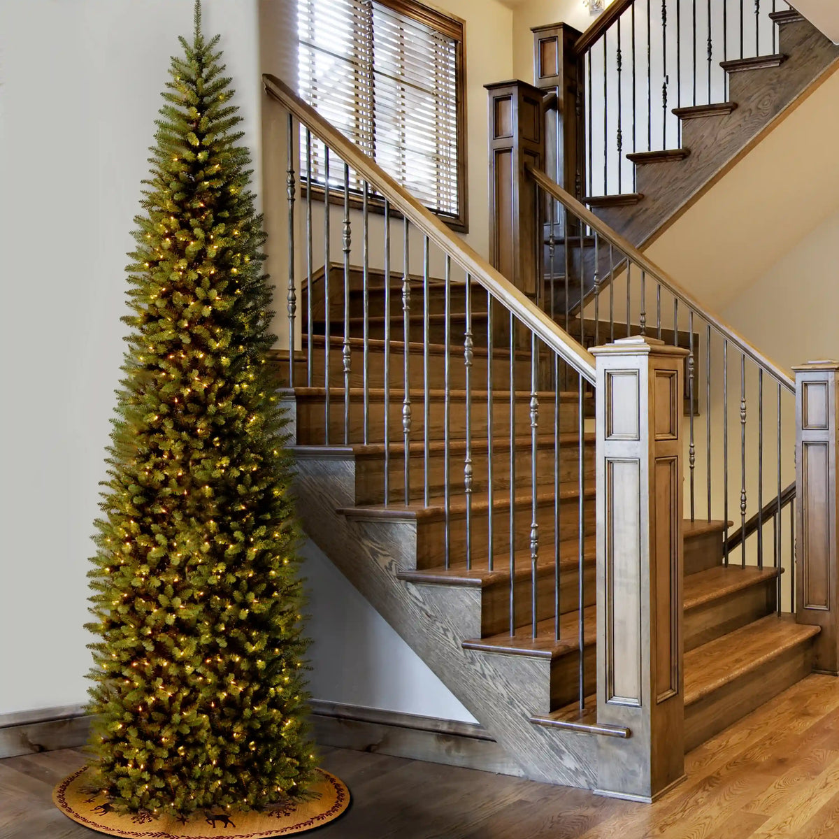 12 ft. Pre-Lit Kingswood Fir Pencil Slim Tree with Clear Lights, Plug-In