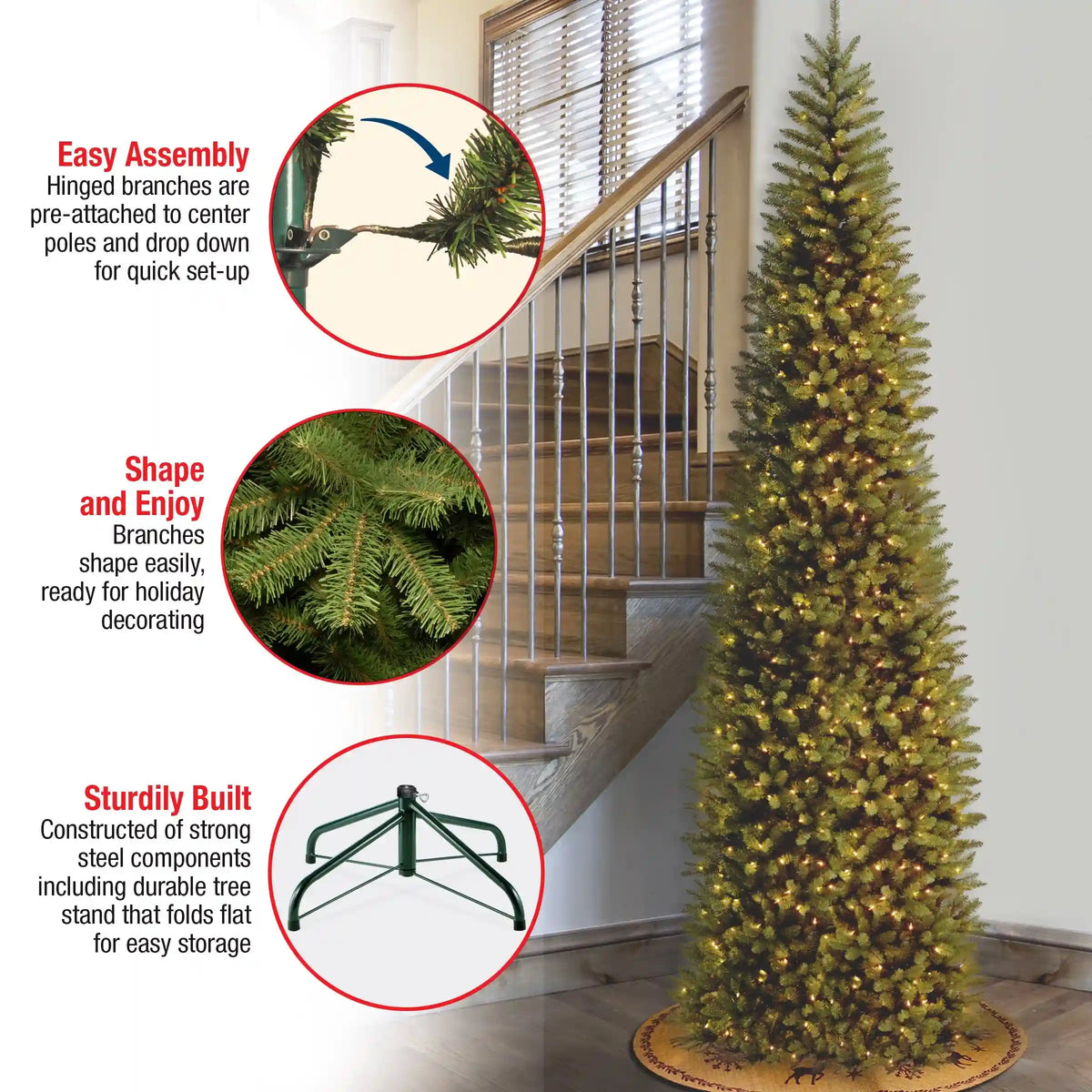 12 ft. Pre-Lit Kingswood Fir Pencil Slim Tree with Clear Lights, Plug-In