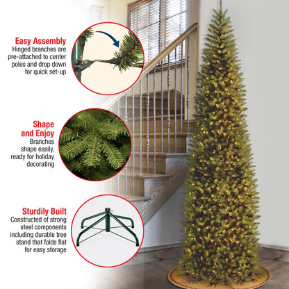 12 ft. Pre-Lit Kingswood Fir Pencil Slim Tree with Clear Lights, Plug-In