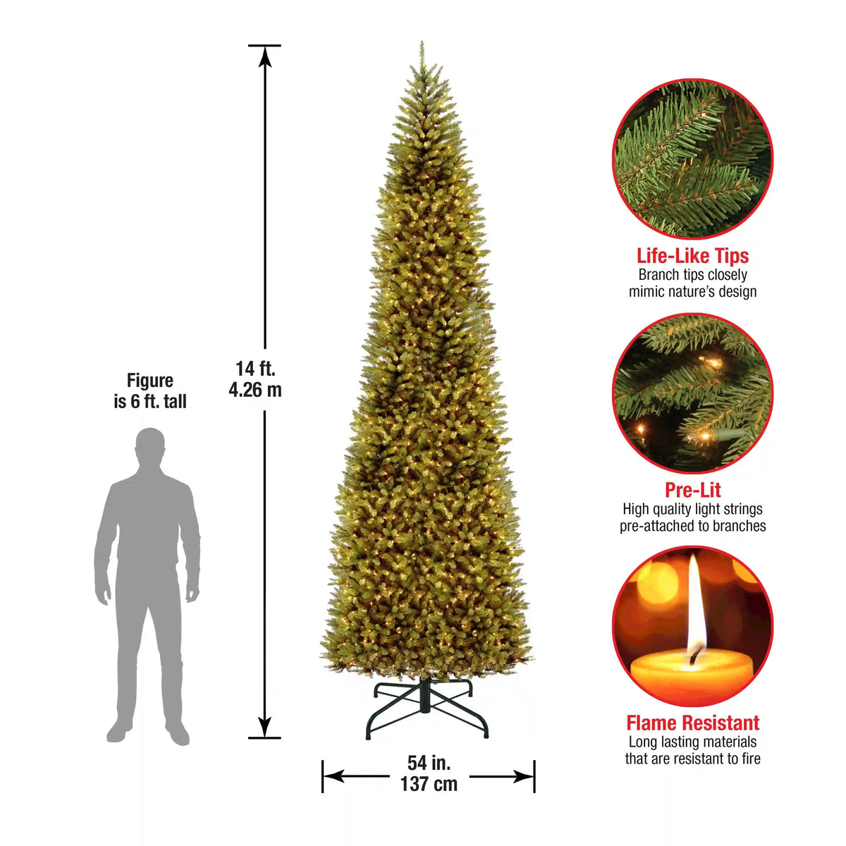 14 ft. Pre-Lit Kingswood Fir Pencil Tree with Clear Lights, Plug-In