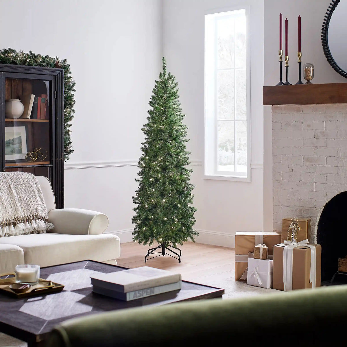 6 ft. Pre-Lit Kingswood Fir Pencil Tree with Clear Lights, Plug-In