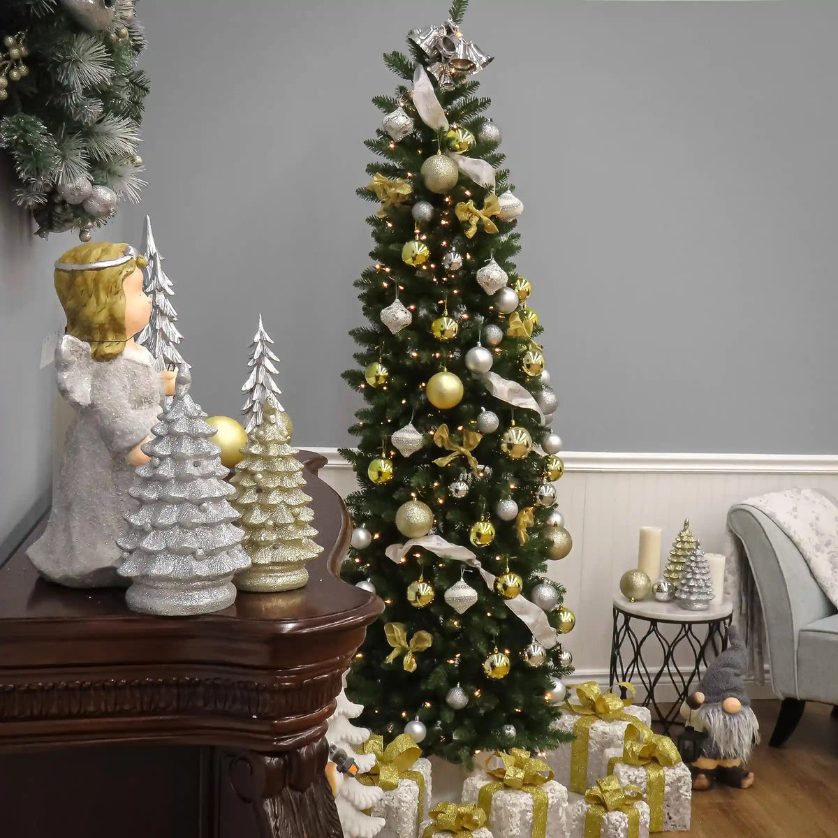 7 ft. Pre-Lit Kingswood Fir Pencil Tree with Clear Lights, Plug-In