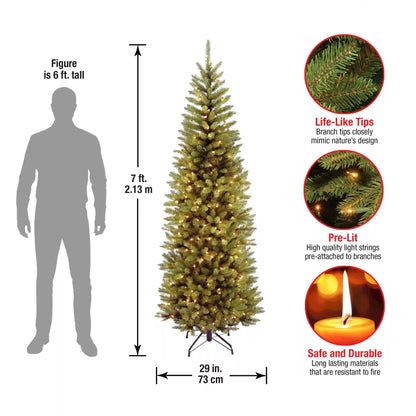 7 ft. Pre-Lit Kingswood Fir Pencil Tree with Clear Lights, Plug-In