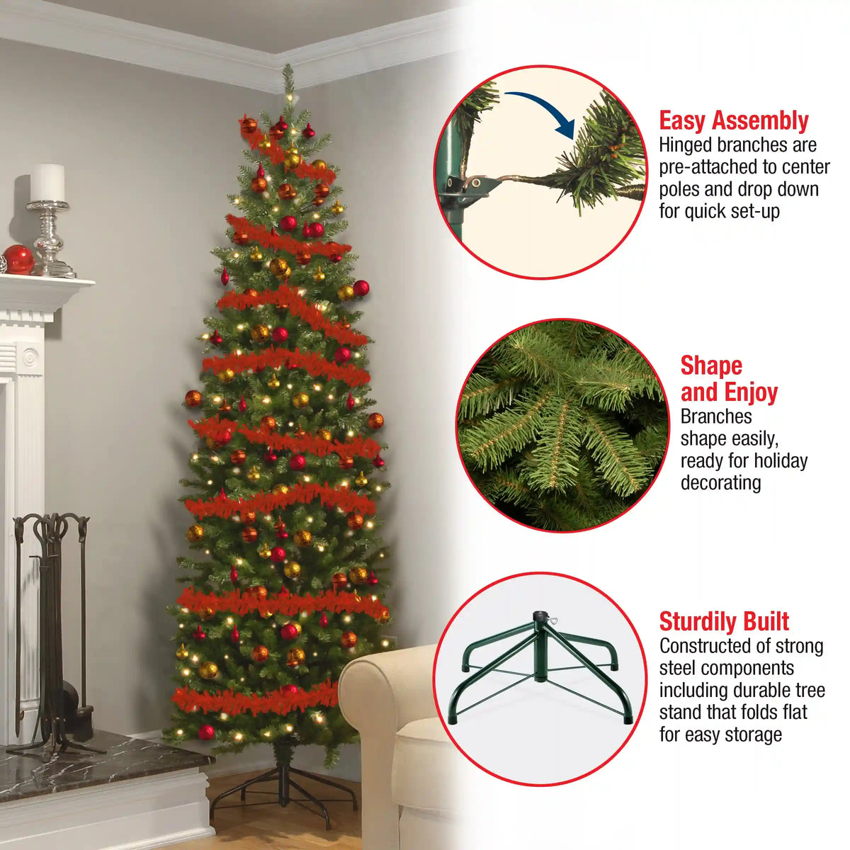 7 ft. Pre-Lit Kingswood Fir Pencil Tree with Clear Lights, Plug-In