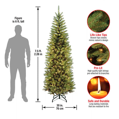 7.5 ft. Pre-Lit Kingswood Fir Pencil Tree with Clear Lights, Plug-In