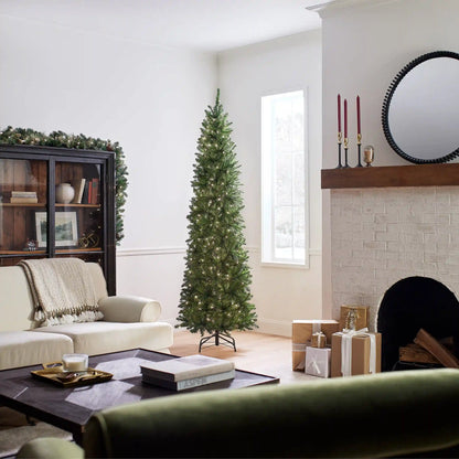 7.5 ft. Pre-Lit Kingswood Fir Pencil Tree with Clear Lights, Plug-In