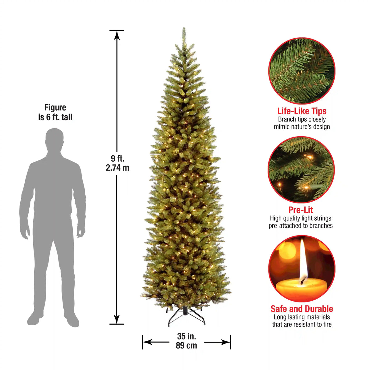 9 ft. Pre-Lit Kingswood Fir Pencil Tree with Clear Lights, Plug-In
