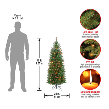 4.5 ft. Pre-Lit Kingswood Fir Pencil Tree with Multicolor Lights, Plug-In