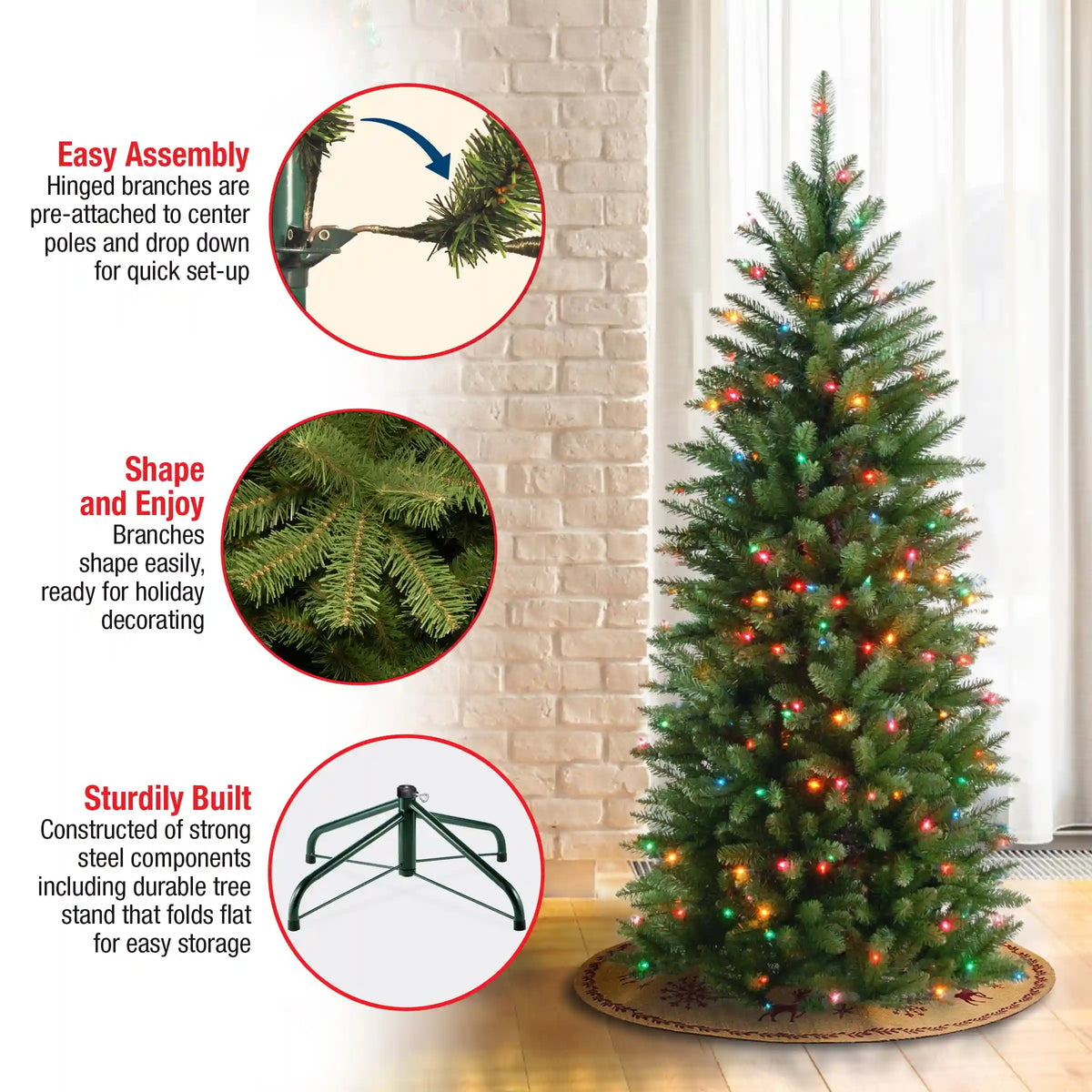 4.5 ft. Pre-Lit Kingswood Fir Pencil Tree with Multicolor Lights, Plug-In