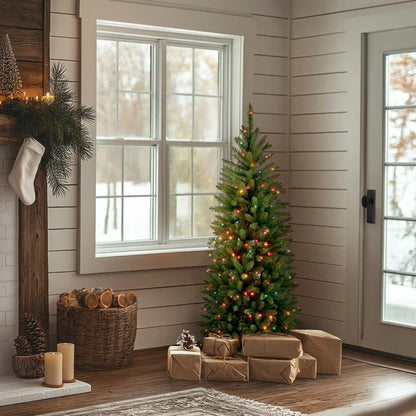 4.5 ft. Pre-Lit Kingswood Fir Pencil Tree with Multicolor Lights, Plug-In