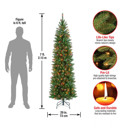 7 ft. Pre-Lit Kingswood Fir Pencil Tree with Multicolor Lights, Plug-In