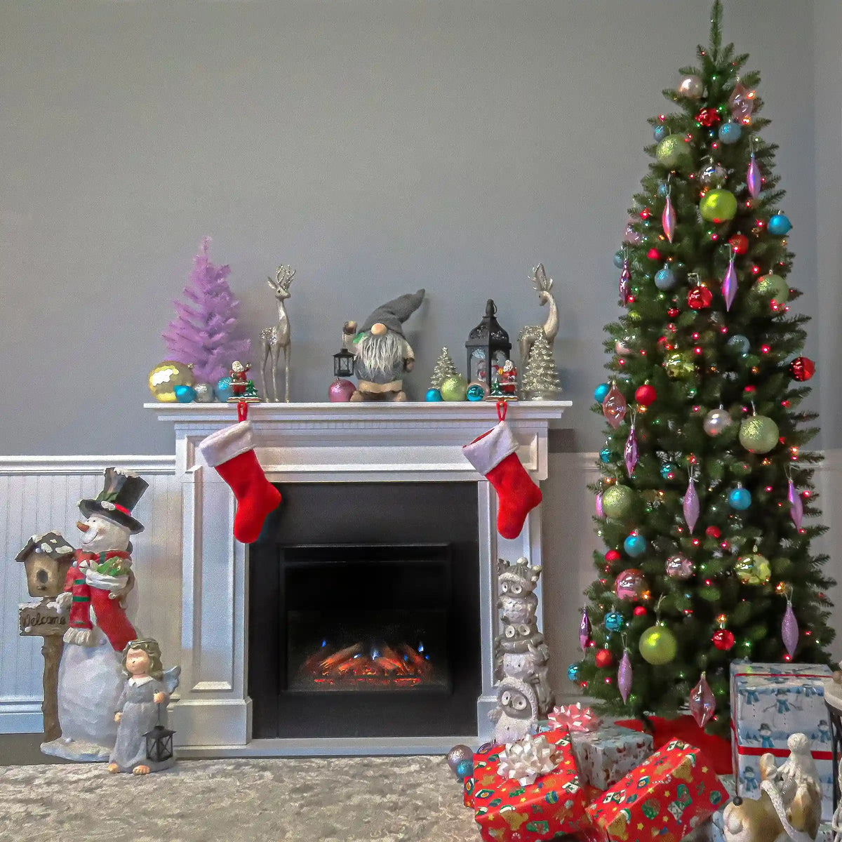 7.5 ft. Pre-Lit Kingswood Fir Pencil Tree with Multicolor Lights, Plug-In
