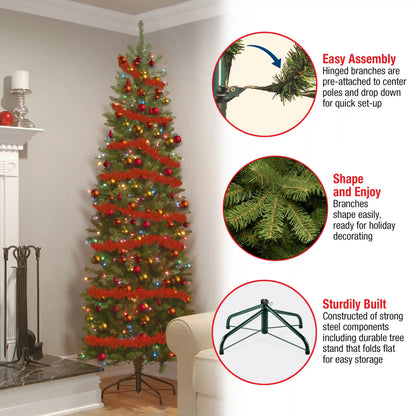 7.5 ft. Pre-Lit Kingswood Fir Pencil Tree with Multicolor Lights, Plug-In