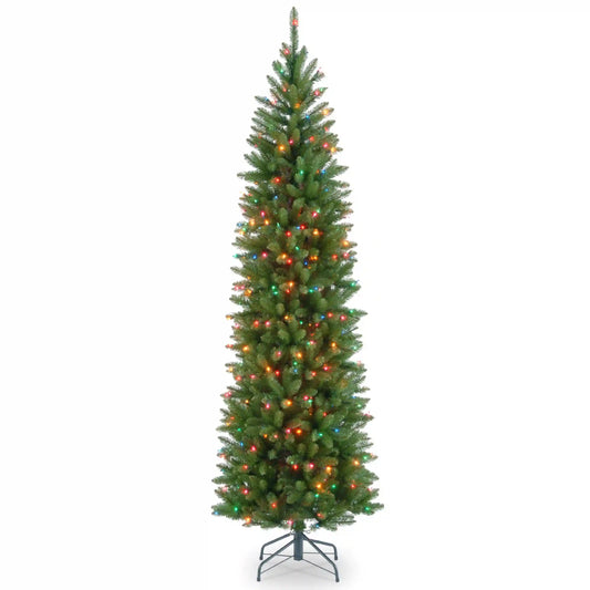 7.5 ft. Pre-Lit Kingswood Fir Pencil Tree with Multicolor Lights, Plug-In