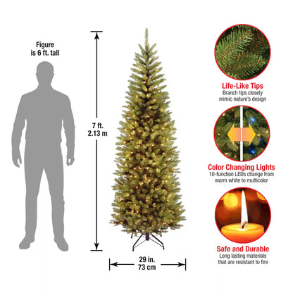 7 ft. Pre-Lit Kingswood Fir Pencil Tree with Power Connect Dual Color LED Lights, Plug-In