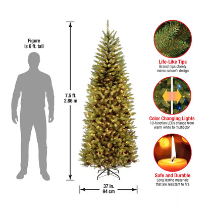 7.5 ft. Pre-Lit Kingswood Fir Slim Tree with PowerConnect Dual Color LED Lights, Plug-In