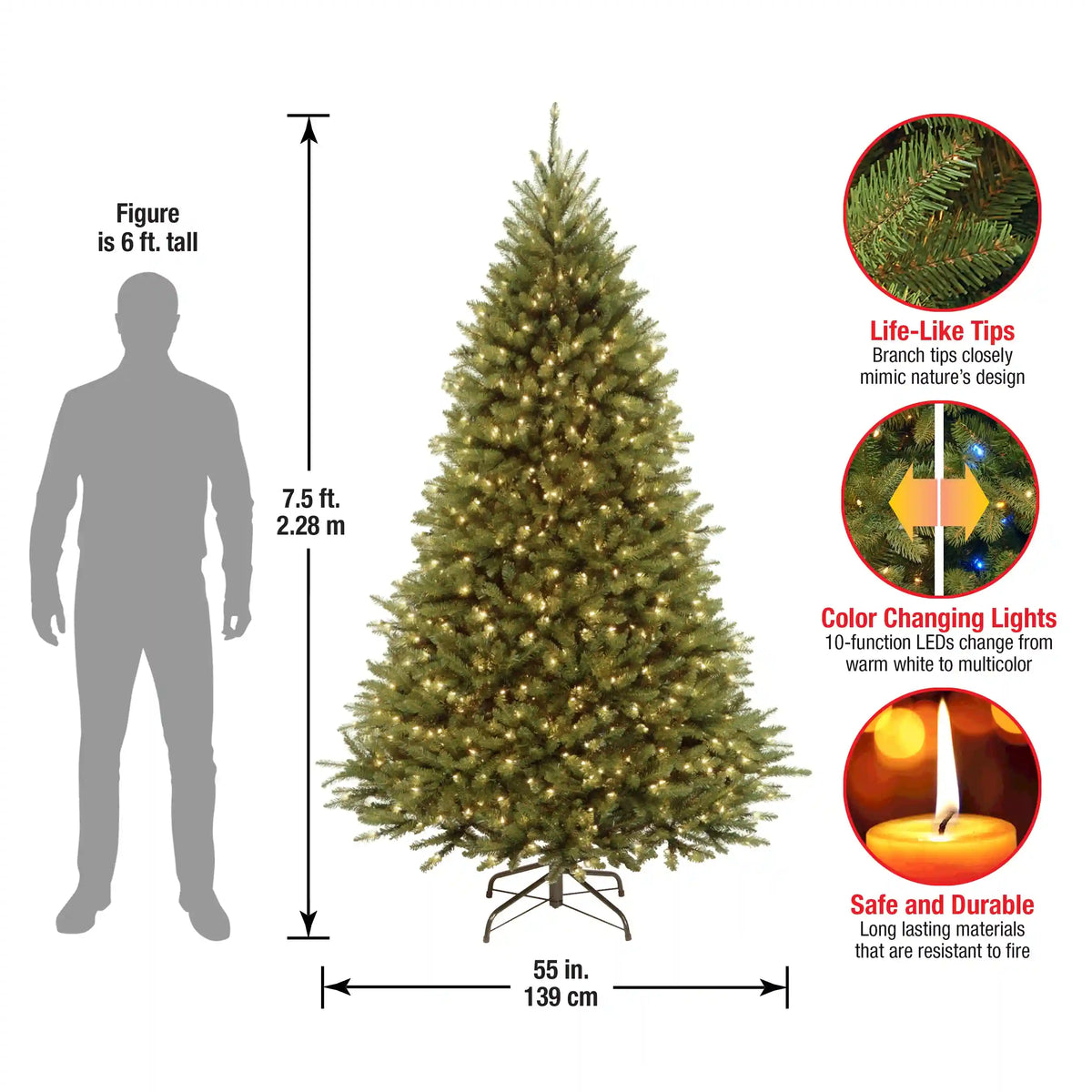7.5 ft. Pre-Lit Kingswood Fir Tree with PowerConnect Dual Color LED Lights, Plug-In