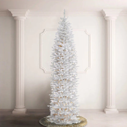 12 ft.Pre-Lit Kingswood Fir White Pencil Slim Tree with Clear Lights, Plug-In