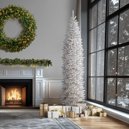 12 ft.Pre-Lit Kingswood Fir White Pencil Slim Tree with Clear Lights, Plug-In