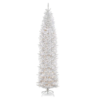12 ft.Pre-Lit Kingswood Fir White Pencil Slim Tree with Clear Lights, Plug-In