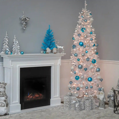 6.5 ft. Pre-Lit Kingswood Fir White Pencil Tree with Clear Lights, Plug-In