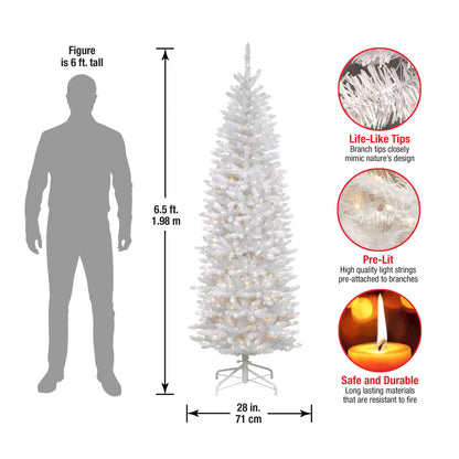 6.5 ft. Pre-Lit Kingswood Fir White Pencil Tree with Clear Lights, Plug-In