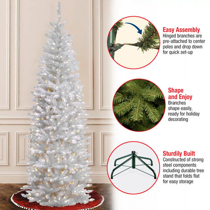 6.5 ft. Pre-Lit Kingswood Fir White Pencil Tree with Clear Lights, Plug-In