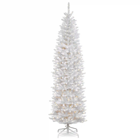 7.5 ft. Pre-Lit Kingswood Fir White Pencil Tree with Clear Lights, Plug-In