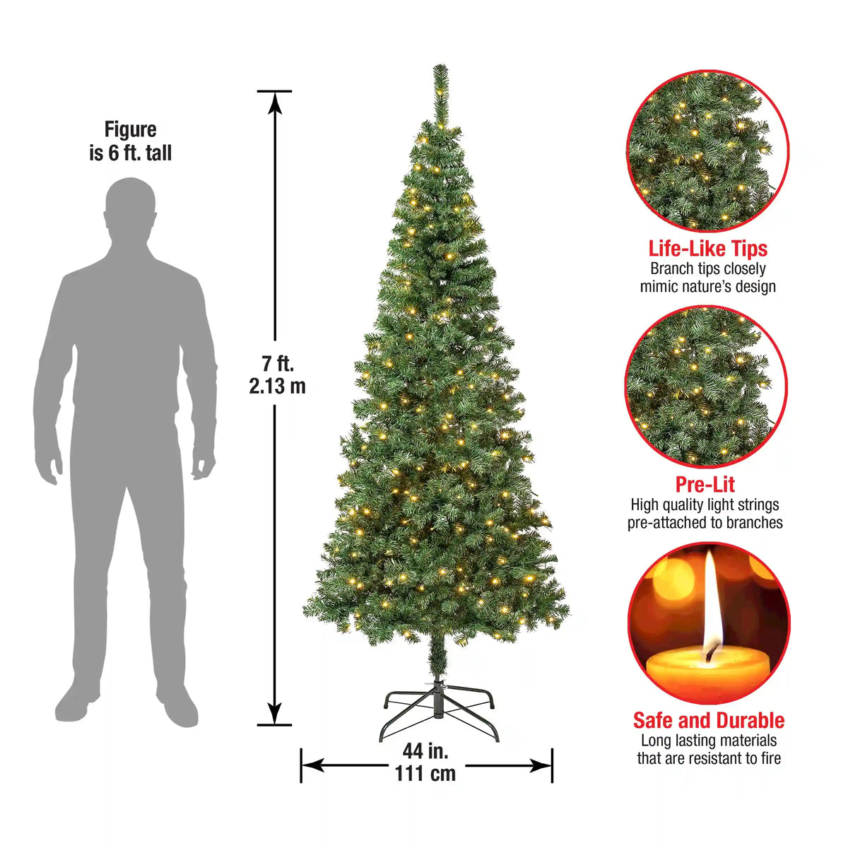 7.5 ft. Pre-Lit Linden Spruce Slim Tree with LED Lights, Plug-In