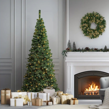 7.5 ft. Pre-Lit Linden Spruce Slim Tree with LED Lights, Plug-In