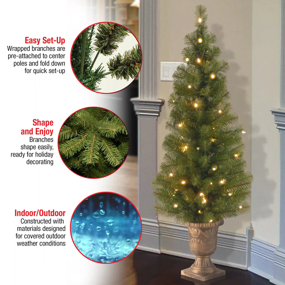 4 ft. Pre-Lit Montclair Spruce Tree with Clear Lights, Plug-In