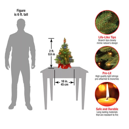 2 ft. Pre-Lit Majestic Fir Tree with Multicolor LED Lights, Red Base