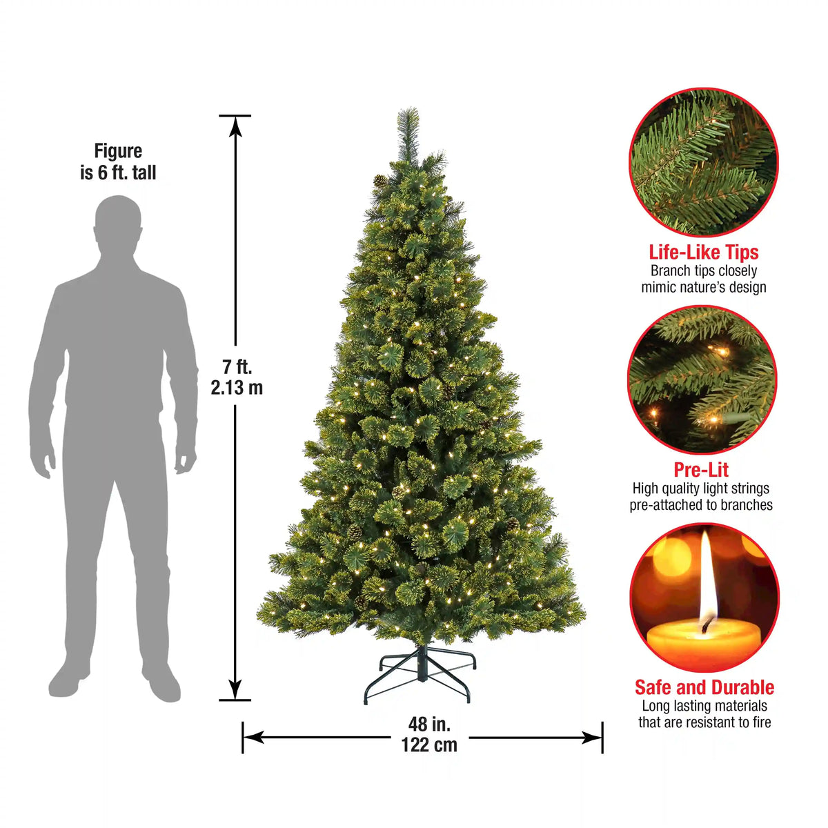 7 ft. Pre-Lit Maine Pine Tree with LED Lights, Plug-In