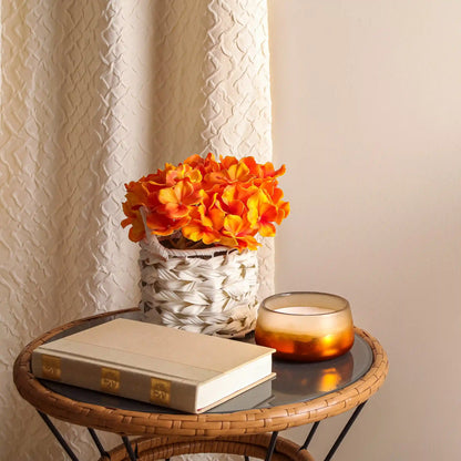 10 in. Spring Orange Hydrangea Bouquet in White Basket