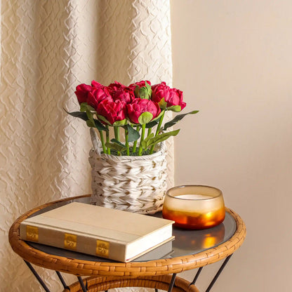 10 in. Spring Red Peony Flower Bouquet in White Basket