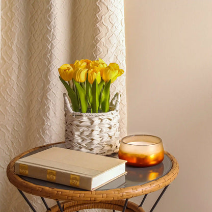10 in. Spring Yellow Tulip Bouquet in White Basket