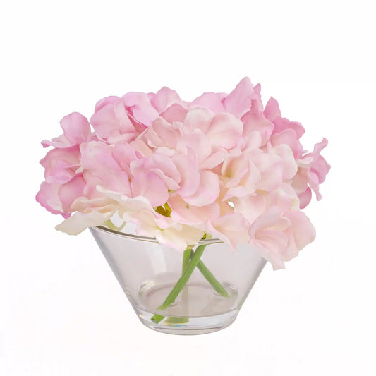 8 in. Spring Mixed Mauve Hydrangea Bouquet in Glass Vase