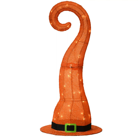 34 in. Halloween Pre-Lit Orange Witchs Hat Outdoor Decoration with LED Lights