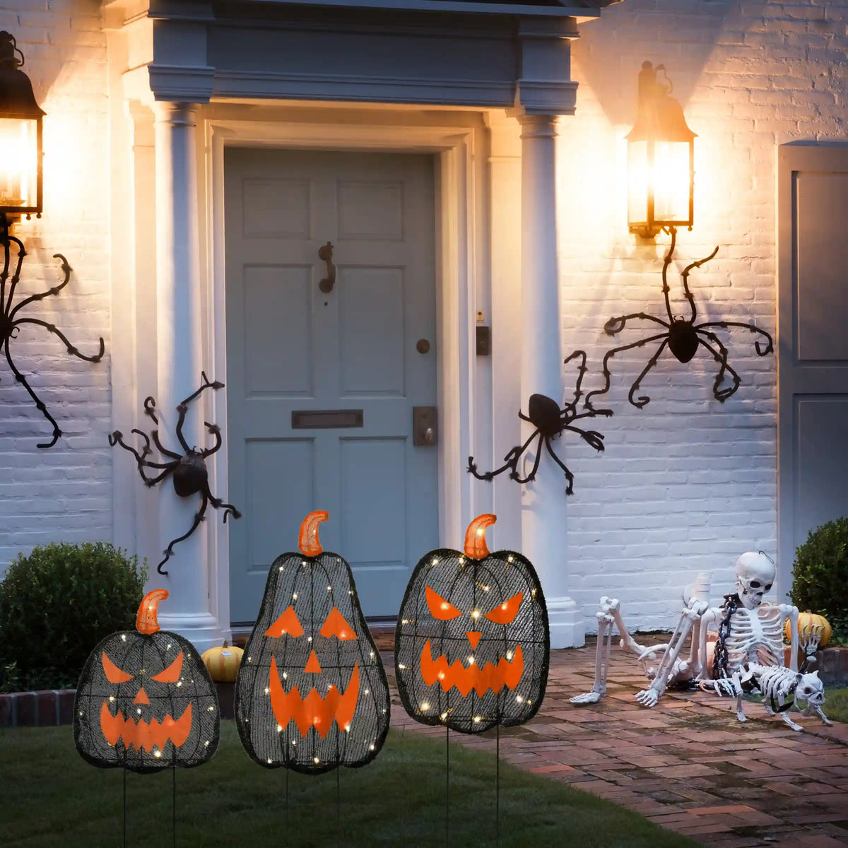 35 in. 3-Piece Halloween Pre-Lit Menacing Jack O Lantern Trio with LED Lights, Plug-In