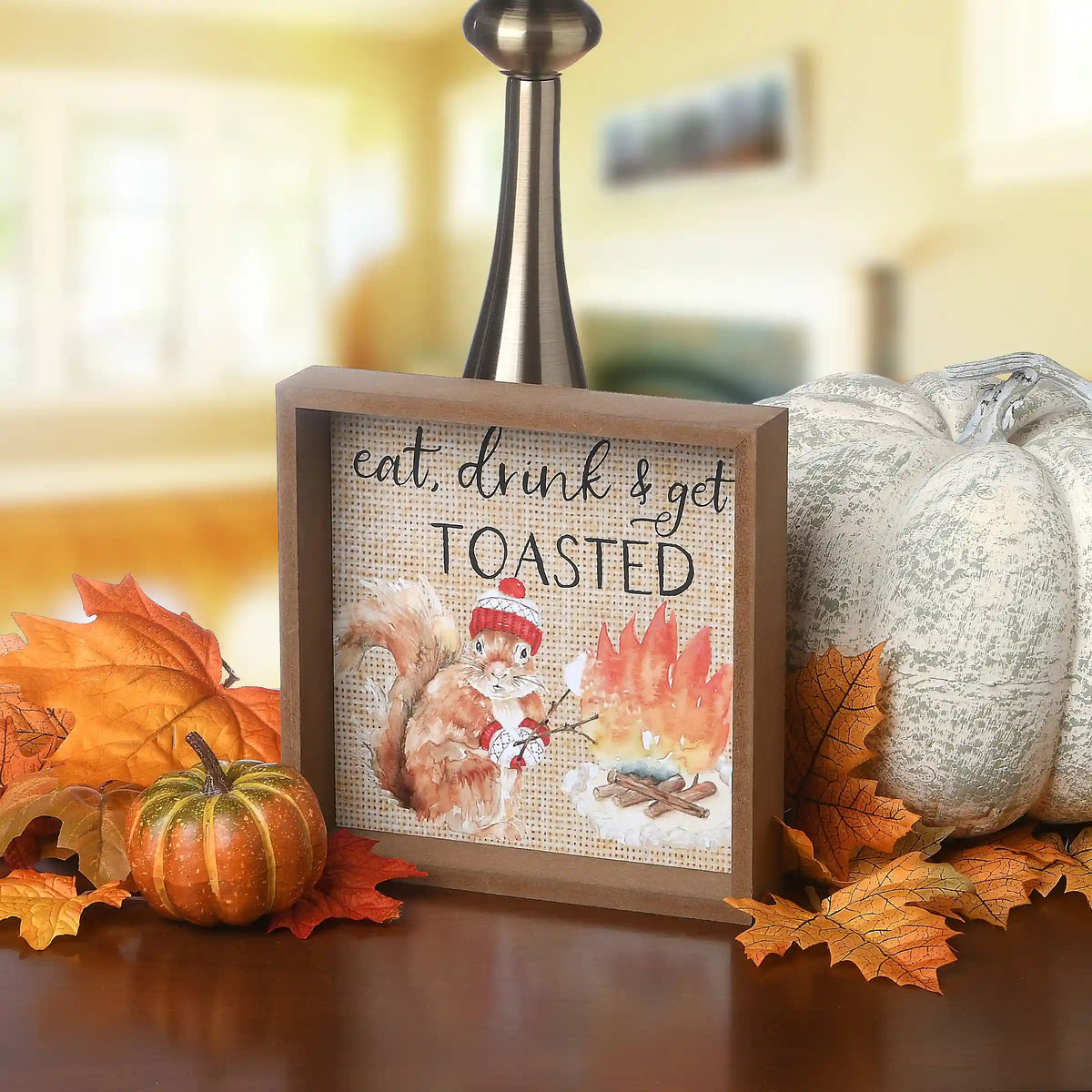 8 in. Shadow Box with Cute Squirrel Hanging Wall Art Fall Decoration