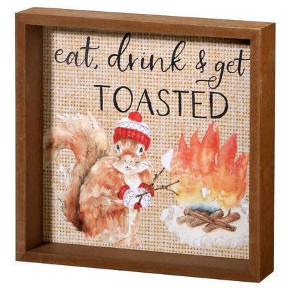 8 in. Shadow Box with Cute Squirrel Hanging Wall Art Fall Decoration