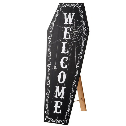 28 in. Halloween Black Coffin Welcome Standup Sign Decoration