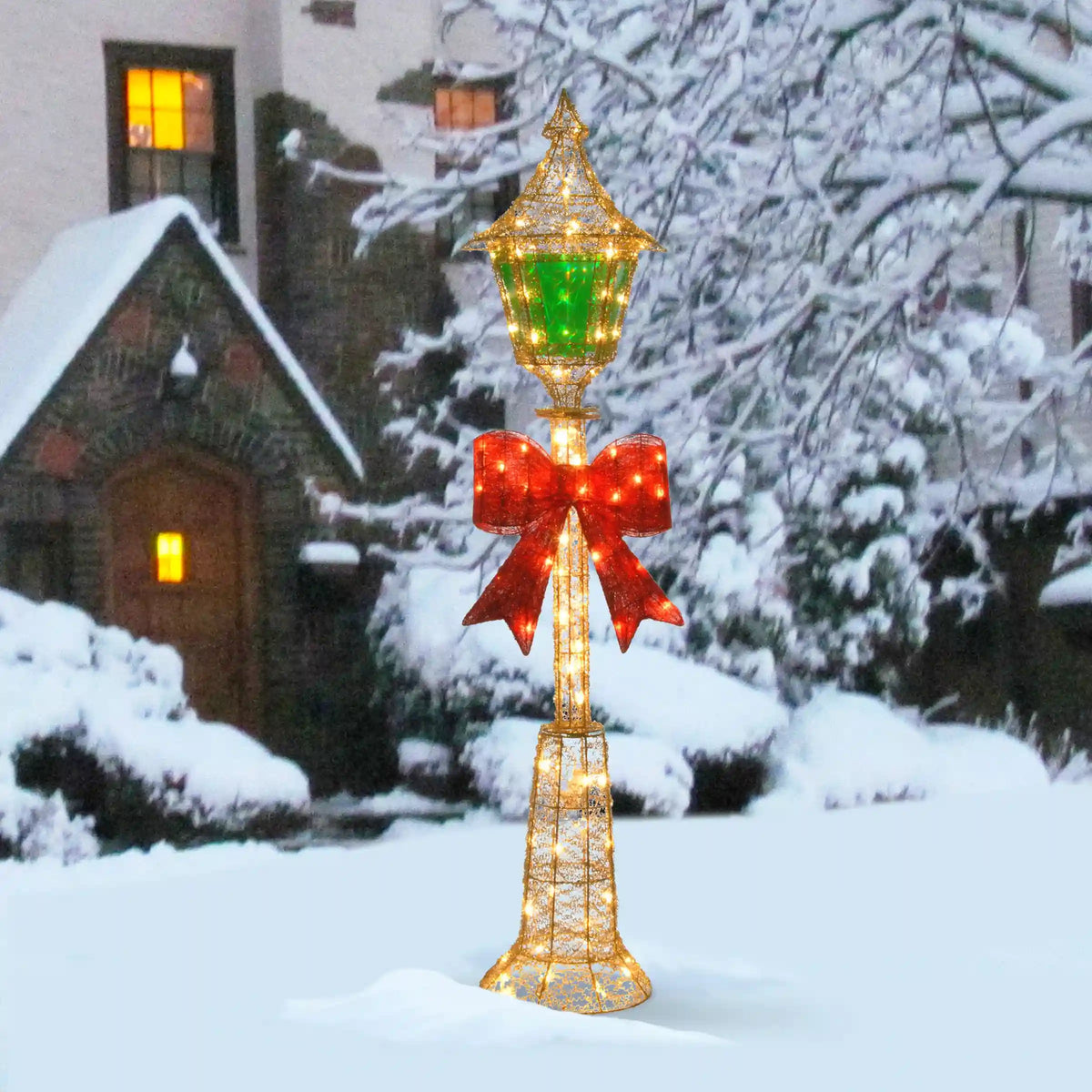60 in. Pre-Lit Gold Wire Lamp Post