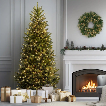 9 ft. Pre-Lit Natural Fraser Fir Slim Tree with Clear Lights, Plug-In