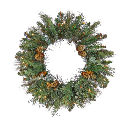 24 in. Pre-Lit North Conway Wreath with Clear Lights, Plug-In