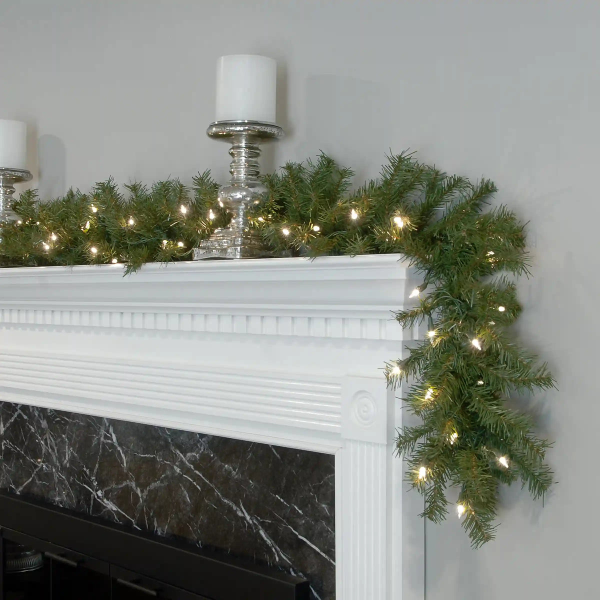 9 ft. Pre-Lit Norwood Fir Garland with Warm White LED Lights, Plug-In
