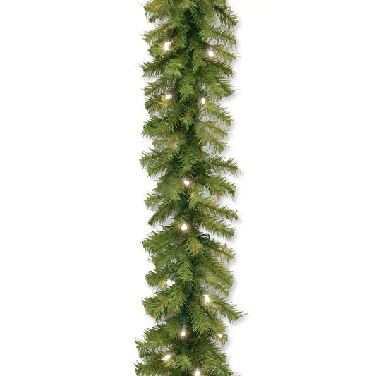 9 ft. Pre-Lit Norwood Fir Garland with Warm White LED Lights, Plug-In
