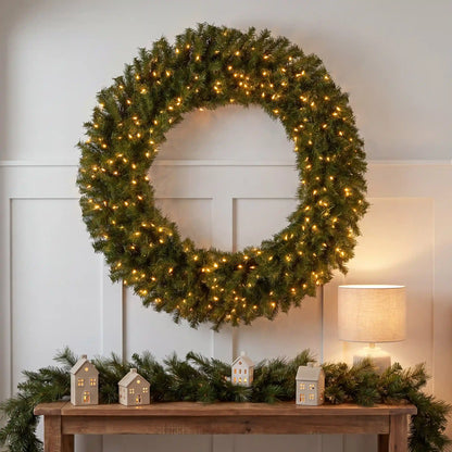 48 in. Pre-Lit Norwood Fir Wreath with Warm White LED Lights, Plug-In
