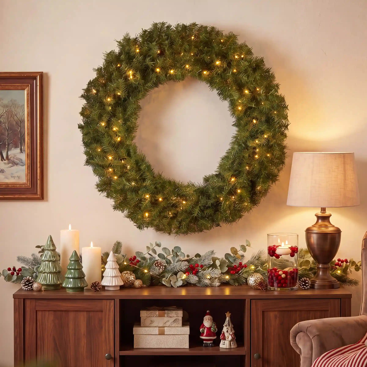36 in. Pre-Lit Norwood Fir Wreath with Clear Lights, Plug-In
